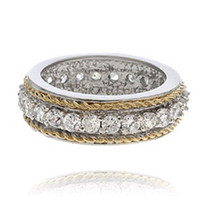 Austrian Zircon Two Tone Rope Ring Band 14k Yellow White Gold Over 925 SS - £43.30 GBP