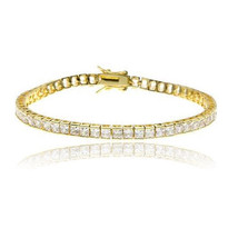 14k Yellow Gold over Base Princess 15ctw Diamond Alternatives Tennis Bracelet - £46.87 GBP