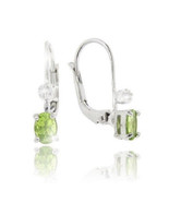 Oval Peridot Diamond Leverback Dangle Earrings 14k white gold over 925 SS - £36.62 GBP