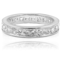 Princess Shape Austrian Zircon Eternity Ring White 14k Gold over 925 SS  - $49.99