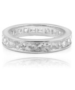 Princess Shape Austrian Zircon Eternity Ring White 14k Gold over 925 SS  - $49.99