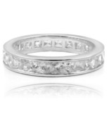 Princess Shape Austrian Zircon Eternity Ring White 14k Gold over 925 SS  - £39.33 GBP