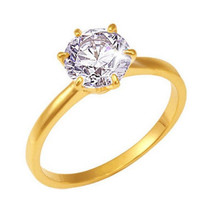 Austrian Zircon Solitaire Engagement Promise Ring 14k Yellow Gold over Base - £31.51 GBP