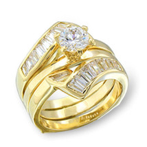 Austrian Zircon Wedding Engagement Promise Ring 14k Yellow Gold Over Base - £8.01 GBP