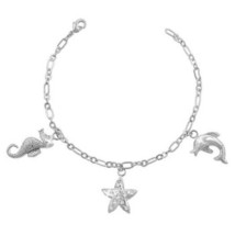 Diamond Alternatives Seahorse Dolphin Star Charm Bracelet 14k Gold Over Base - £31.42 GBP