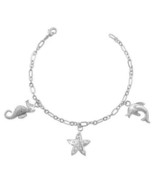 Diamond Alternatives Seahorse Dolphin Star Charm Bracelet 14k Gold Over ... - $39.19