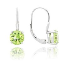 Round Green Peridot Stud Earrings 14k White Gold over 925 SS in Gift Box - $24.49