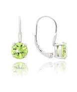 Round Green Peridot Stud Earrings 14k White Gold over 925 SS in Gift Box - £19.27 GBP