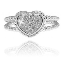10 Tiny Diamonds 14k White Gold over 925 SS Double Twisted Rope Love Heart Ring - £40.20 GBP
