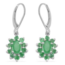 Oval Round Natural Emerald Leverback Dangle Earrings 14k Gold over 925 SS - $146.99