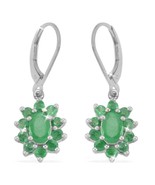 Oval Round Natural Emerald Leverback Dangle Earrings 14k Gold over 925 SS - £115.66 GBP