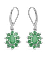 Oval Round Natural Emerald Leverback Dangle Earrings 14k Gold over 925 SS - $146.99