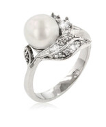 Pearl White Austrian Zircon Leaf Ring White 14k Gold over Base - $49.97