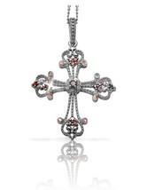 33 Genuine Red Diamonds 0.25ct Cross Pendant Necklace 14k White Gold over 925 SS - $65.16