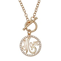 Diamond Alternatives Mom Love Circle Toggle Necklace 14k Yellow Gold ove... - £37.19 GBP