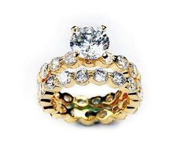 Austrian Zircon Bezel Wedding Band Engagement Ring 14k Yellow Gold over Base - $24.95