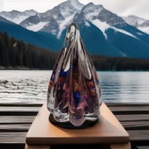 Signed &amp; Dated Hand Blown Glass Abstract 5&quot; Paperweight Bubbles Blue Purple - $928.97 MXN