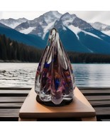 Signed &amp; Dated Hand Blown Glass Abstract 5&quot; Paperweight Bubbles Blue Purple - $928.97 MXN