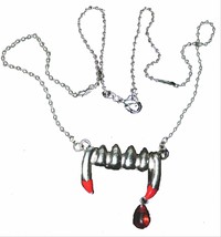 True Vampire Fang Blood Drop Pendant NECKLACE-Banger Bite Gothic Costume Jewelry - £9.73 GBP