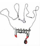 True VAMPIRE FANG BLOOD DROP PENDANT NECKLACE-Banger Bite Gothic Costume... - £9.81 GBP