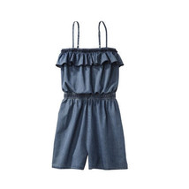 NEW Mossimo Juniors Cute Summer Spaghetti Strap Ruffle Romper Denim Light Fabric - £23.97 GBP