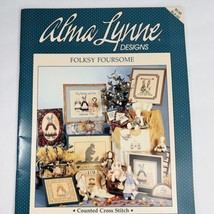 Alma Lynne Designs Folksy Foursome Cross Stitch Pattern Rabbit Cat Goose Vintage - £10.38 GBP