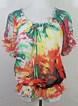 American Rag Cie Juniors Top Large Multicolor Abstract Sheer On or Off Shoulder - £7.80 GBP