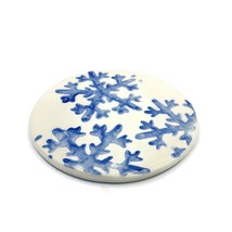 1Pc Blue Snowflake Coaster Tile, Christmas Round Ceramic Office Desk Accessories - £24.23 GBP+