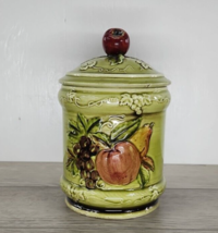 Vtg Geo Z Lefton Ceramic Green Embossed 8&quot; Canister w/ Lid - Fruit Apple Pear - £18.23 GBP