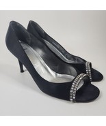 Stuart Weitzman Siremritz Black Satin Peep Toe Crystal Heels MADE IN SPA... - £30.37 GBP