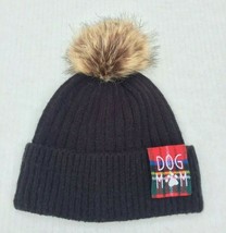 Dog Mam Rib Knit Beanie Hat with Faux Fur Pom Soft Stretchy Ski Cap NEW Black #Z - £9.58 GBP