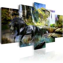 Tiptophomedecor Stretched Canvas Animal Art - Black Horse On The Background Of P - £71.10 GBP+