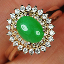 22.4CT 925 Sterling Silver 100% Natural Grade A Green Jadeite Ring  - £310.69 GBP