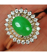 22.4CT 925 Sterling Silver 100% Natural Grade A Green Jadeite Ring  - £329.65 GBP
