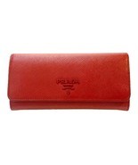 PRADA Saffiano Leather Long Wallet Flap Red w/Box Women Authentic - £122.12 GBP