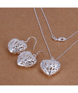 SILVER FILIGREE HEART AND EARRING PENDANT SET - £11.16 GBP