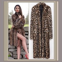 Long Leopard Mid Calf LengthTurn Down Collar Faux Fur Fashion Coat
