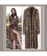 Long Leopard Mid Calf LengthTurn Down Collar Faux Fur Fashion Coat - £104.19 GBP