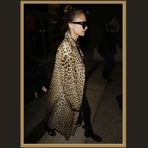 Long Leopard Mid Calf LengthTurn Down Collar Faux Fur Fashion Coat image 2