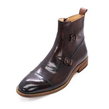 Luxury Men Leather Boots Mid-Calf High Top Handmade Dress Shoes Cap Toe Zip Buck - £133.78 GBP