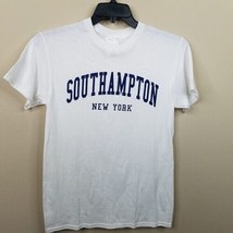Southampton New York T Shirt Size Small White Blue Letters Spellout Shor... - $17.81