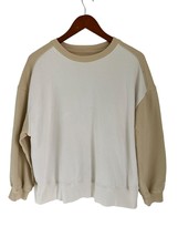 Everlane Color-block Sweatshirt Crewneck Organic Cotton Tan White Emblem... - $24.74