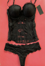 Victoria&#39;s Secret DESIGNER COLLECTION 36C CORSET bustier L thong BLACK c... - £157.38 GBP