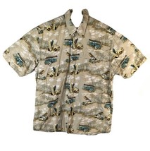 Hawaiian Camp Shirt Mens Medium Tall Woody Trucks Surfboards Beach  - $20.60