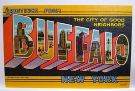 Greetings From Buffalo New York NY Large Big Letter City Postcard Linen Unused - £10.66 GBP