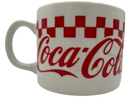Vintage Official Coca-Cola wide 16 oz White/Red Checkered Coffee Mug circa 1996 - £14.47 GBP