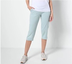 Denim &amp; Co. Active French Terry Cargo Capri Pants (Stormy Sky, XS) A275283 - $14.23