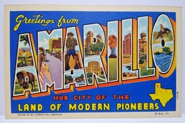 Greetings From Amarillo Texas Big Large Letter Linen Postcard Curt Teich Unused - £8.70 GBP