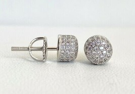 Sterling Silver MEN&#39;S 0.9CT Cubic Zirconia Round Screw Back Stud Earrings 4MM - £12.96 GBP