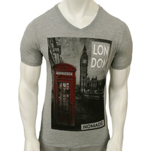 Nwt London England Big Ben Red Telephone Nomade Men&#39;s Gray V-NECK T-SHIRT Size L - £7.06 GBP